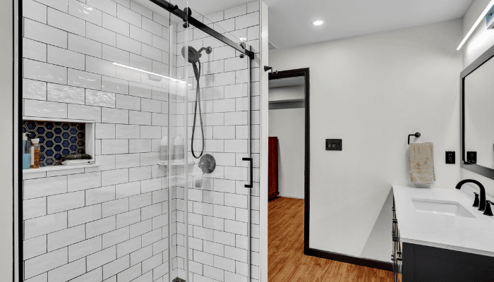 Custom shower remodel with glass door and updated fixtures