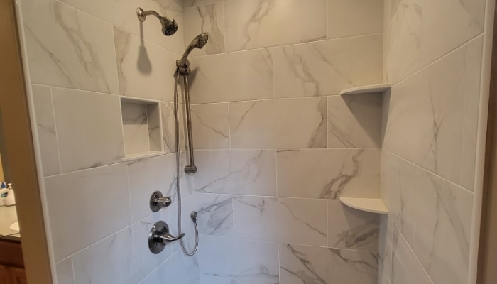 Marbel Shower Remodel New Fixtures 1